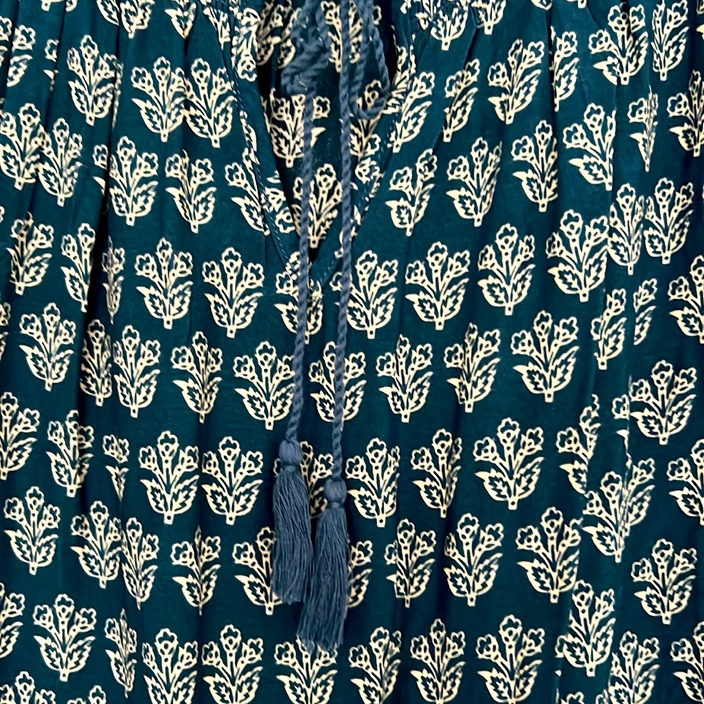 Teal floral with tassels tunic in long sleeves with multi-color cuffs an… - Picture 3 of 4